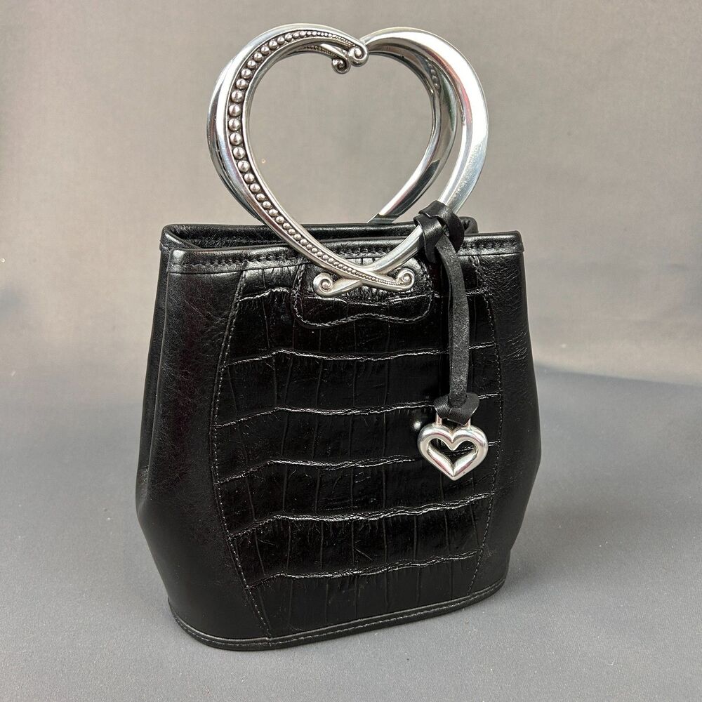 Brighton Corazon Black Embossed Leather Silver Heart Handles NEW - Picture 16 of 16